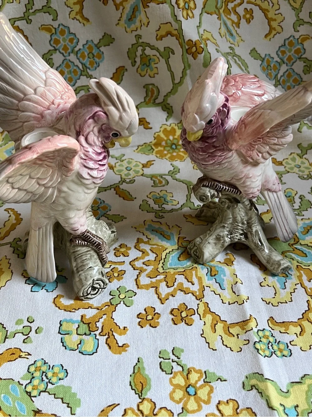 Fitz & Floyd Ceramic Cockatoo Figurine Pair - Decorative Bird Candlestick